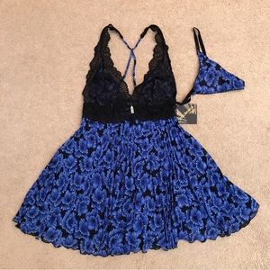 Seductive Wear Cinema Etoile Babydoll Teddy NEW Womens Small Blue Black Lace